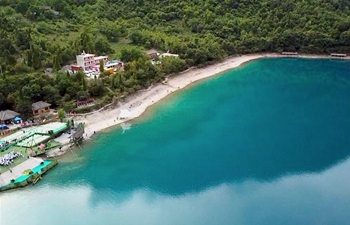 Aerial photos show Tianchi Lake in NW China's Gansu