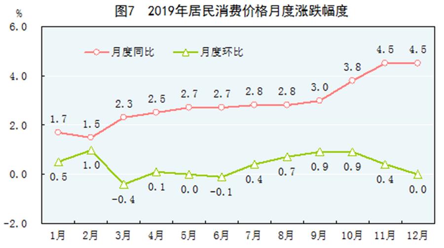 （圖表）［2019年統(tǒng)計公報］圖7 2019年居民消費(fèi)價格月度漲跌幅度