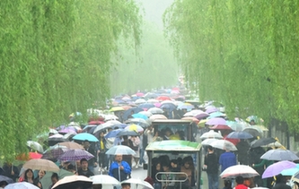 杭州：清明時節雨紛紛 西湖游客雨中游